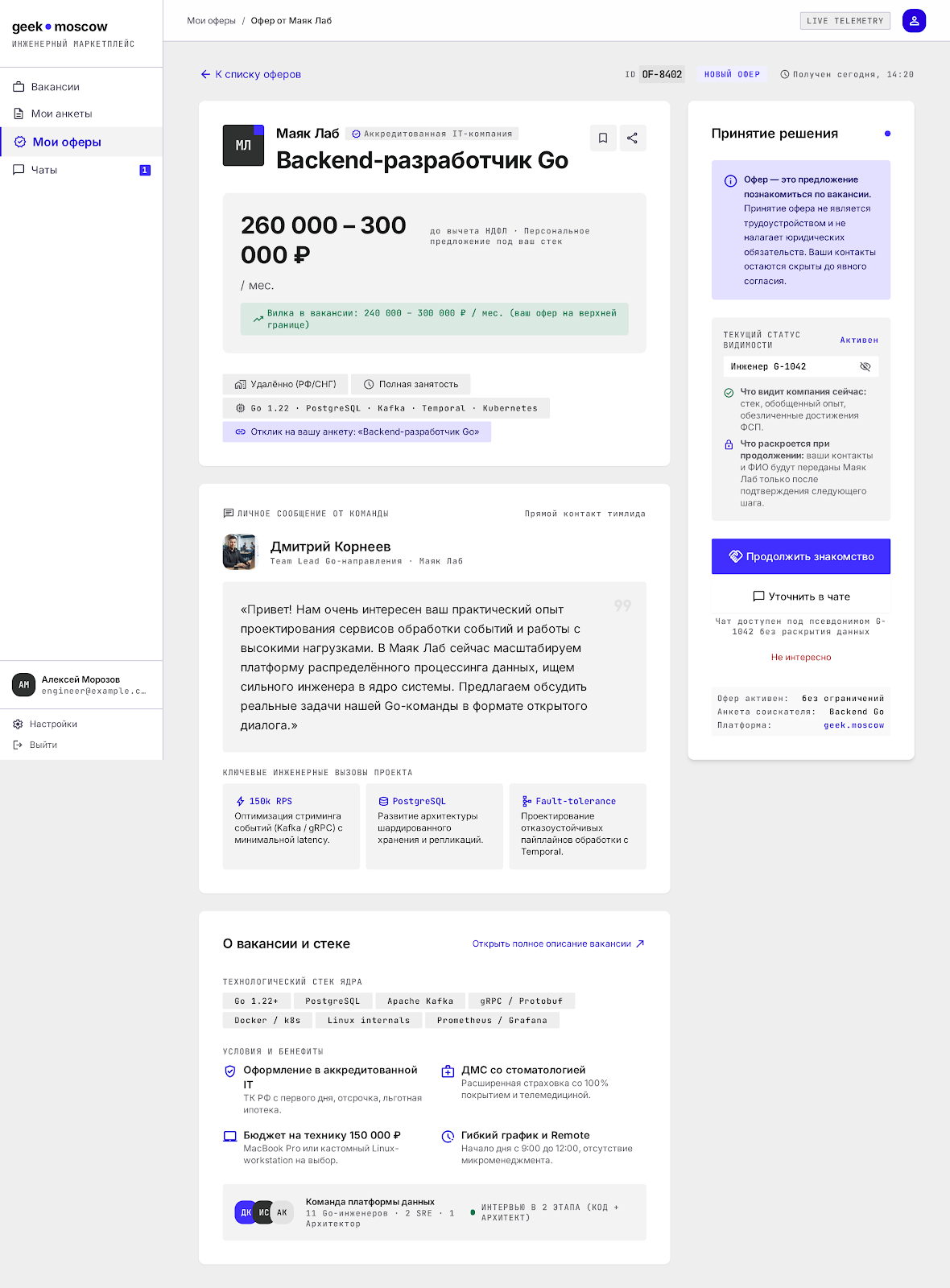 Страница офера от компании