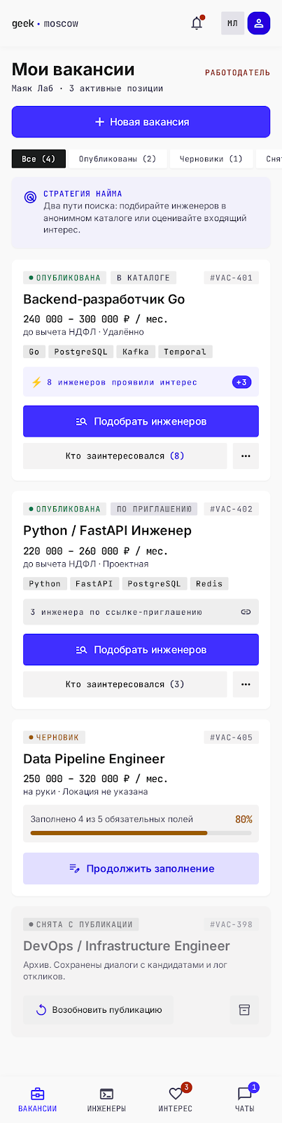 Мои вакансии работодателя